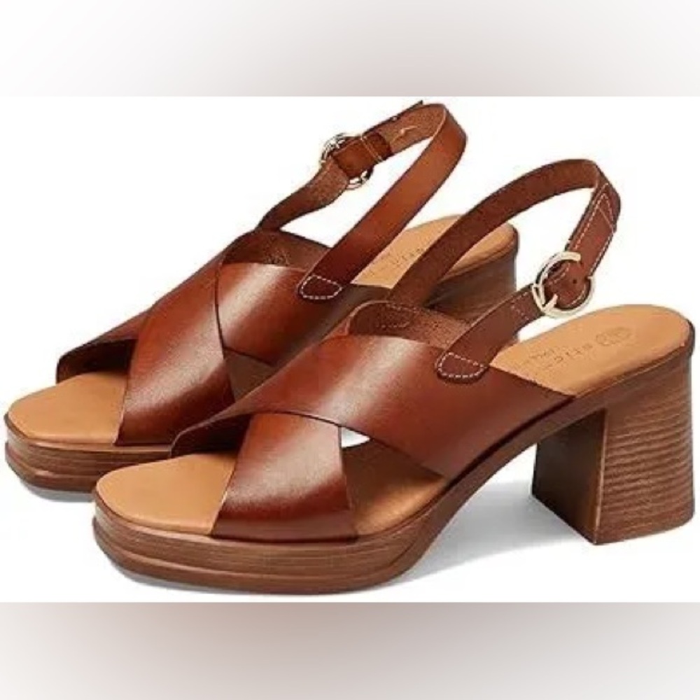 Eric michael heeled leather brown slingback platform sandal’s euro 37/6.5-7m
